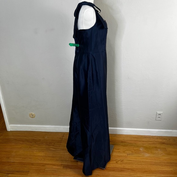 Alfred Sung‎ D868 Winslet Midnight Blue Bow Strap Square Neck Formal Dress Sz 14 - Picture 4 of 9